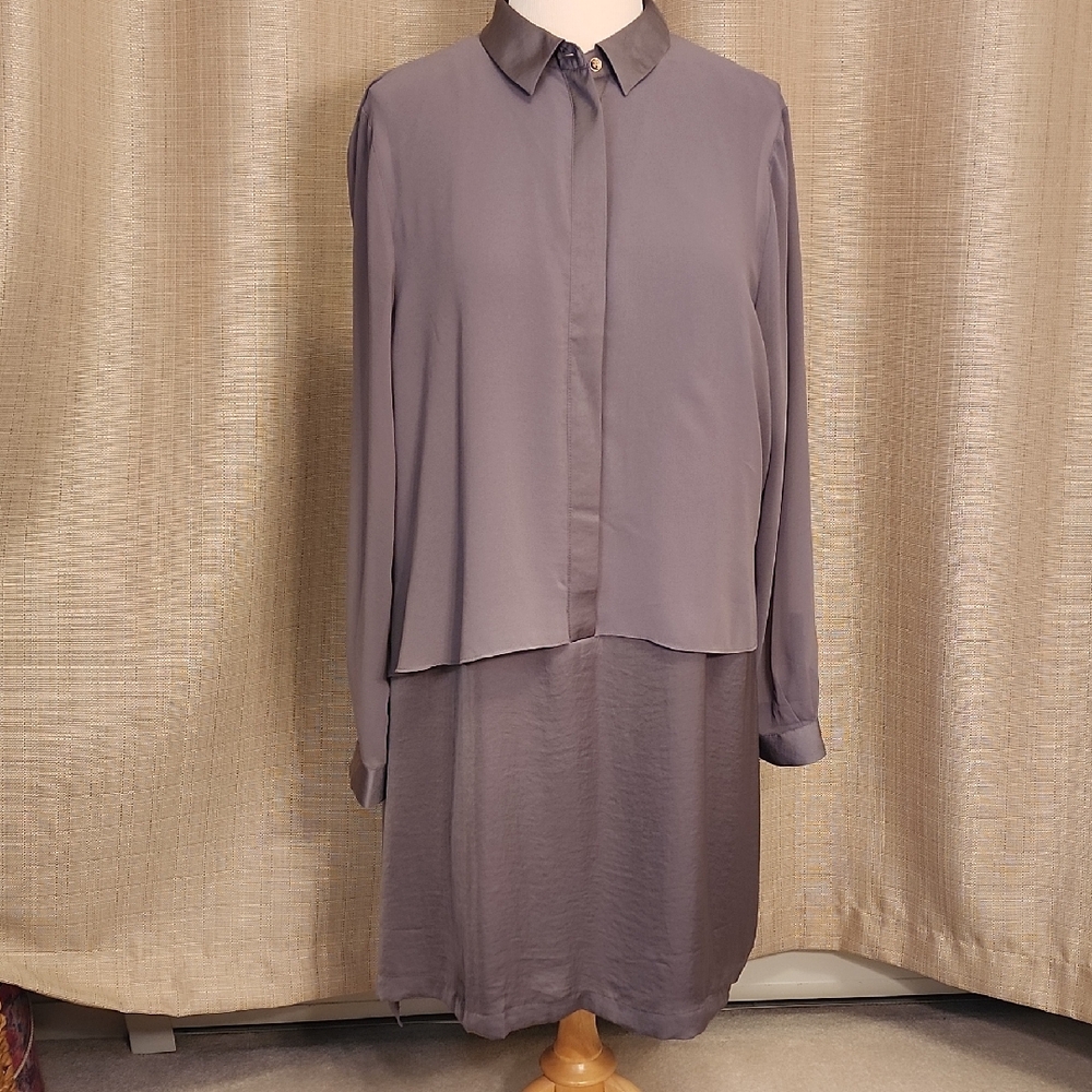 Apt. 9 Long Sleeve Gray Dress With Sheer Overlay